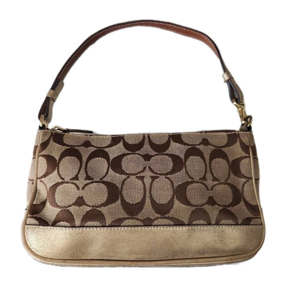 Coach Y2K Demi Baguette Gold Signature Monogram Shoulder Bag 1861